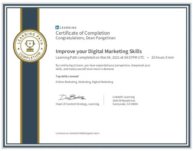 LinkedIn digital marketing certificate demo picture