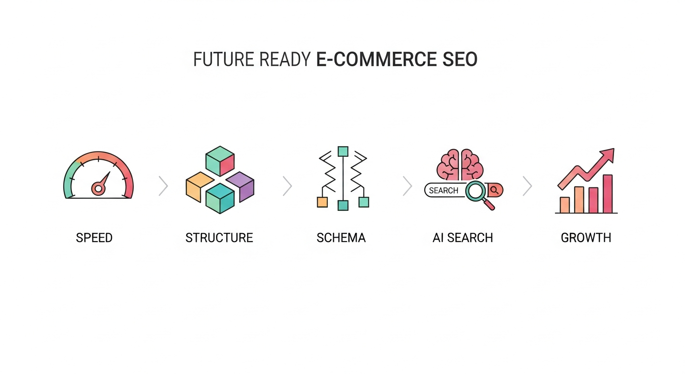 Future-ready Magento SEO roadmap focusing on speed, structure, schema, and AI search readiness 