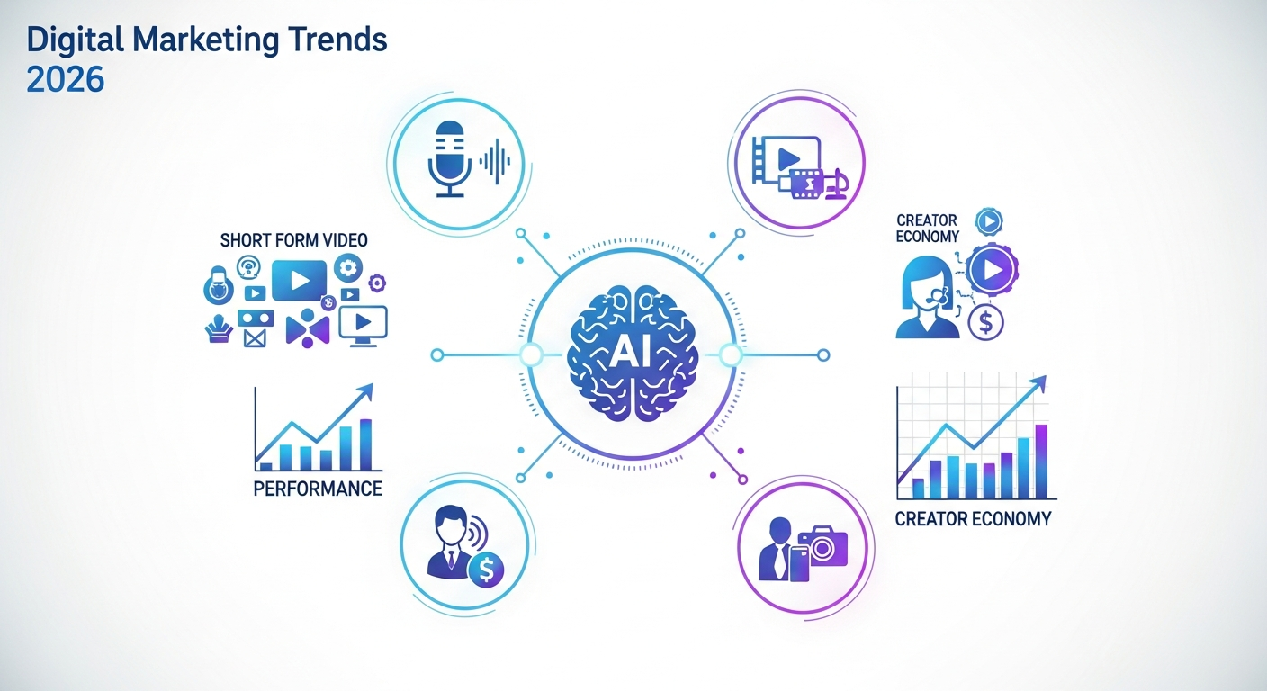Latest trends taught in a Digital Marketing Course in Thrissur 2026 such as AI marketing, voice search, and short-form video