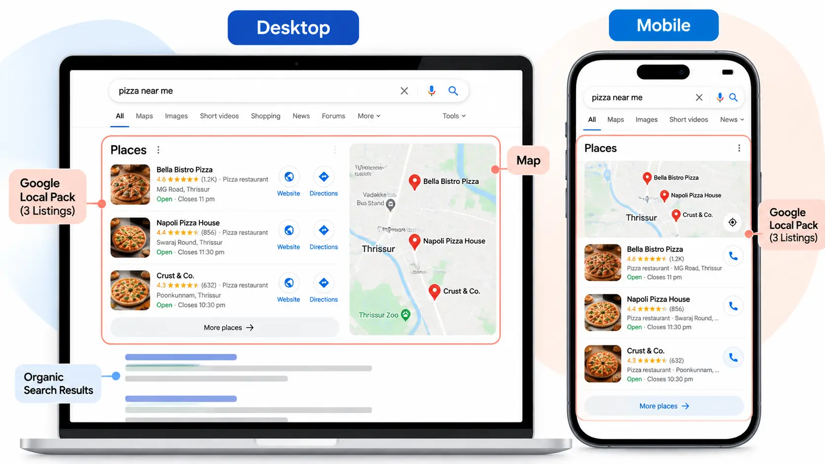 Local Pack on Desktop vs. Mobile